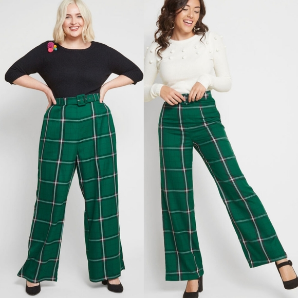 Modcloth Here and Haute Plaid Wide Leg Trousers - Picture 2 of 8